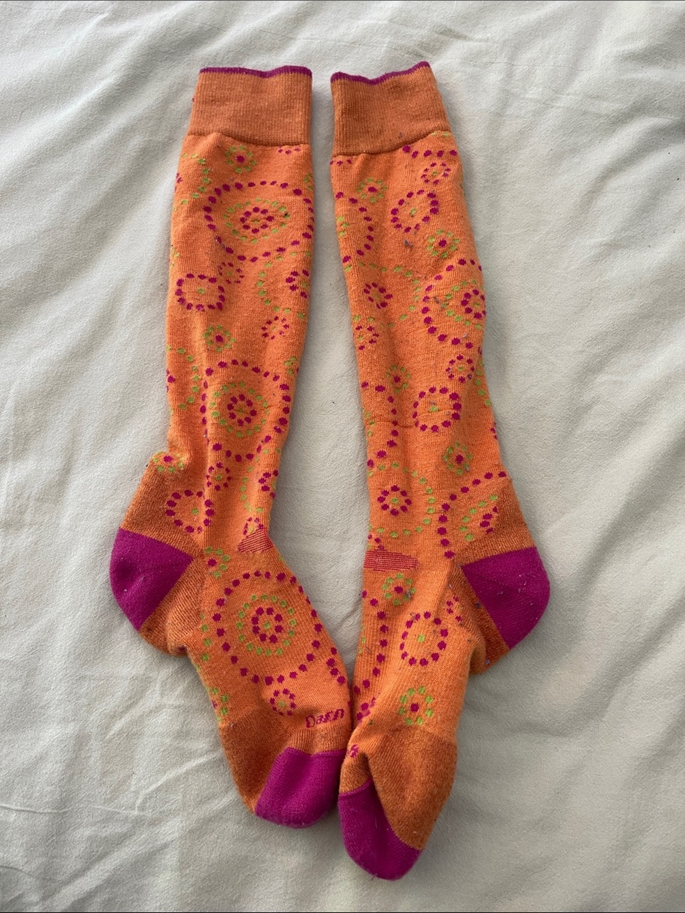 Women’s Orange Patterned Knee-High Socks with Pink Accents